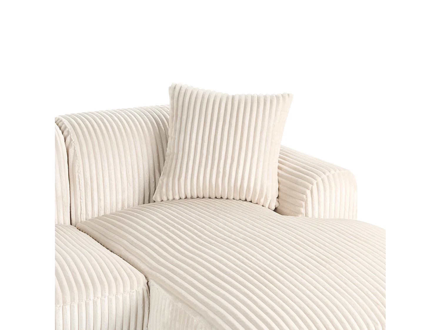 Canapé d'Angle à Gauche en Velours Côtelé 3 Places Blanc Cassé Stenum