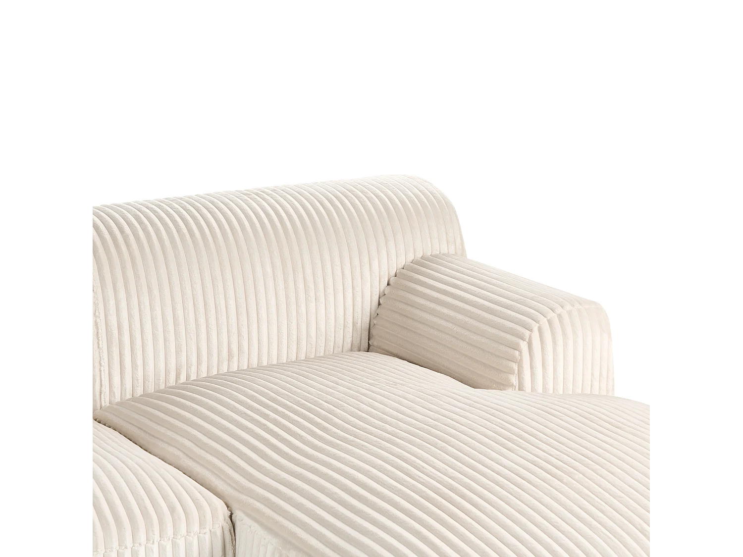 Canapé d'Angle à Gauche en Velours Côtelé 3 Places Blanc Cassé Stenum