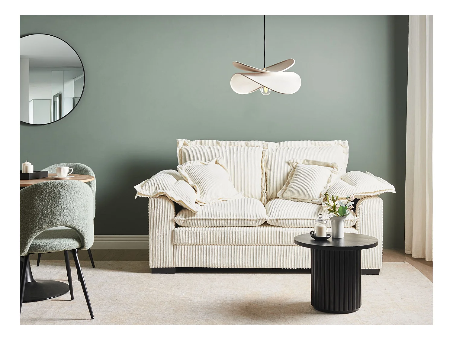 Canapé 2 places TIRRO Velours côtelé Blanc