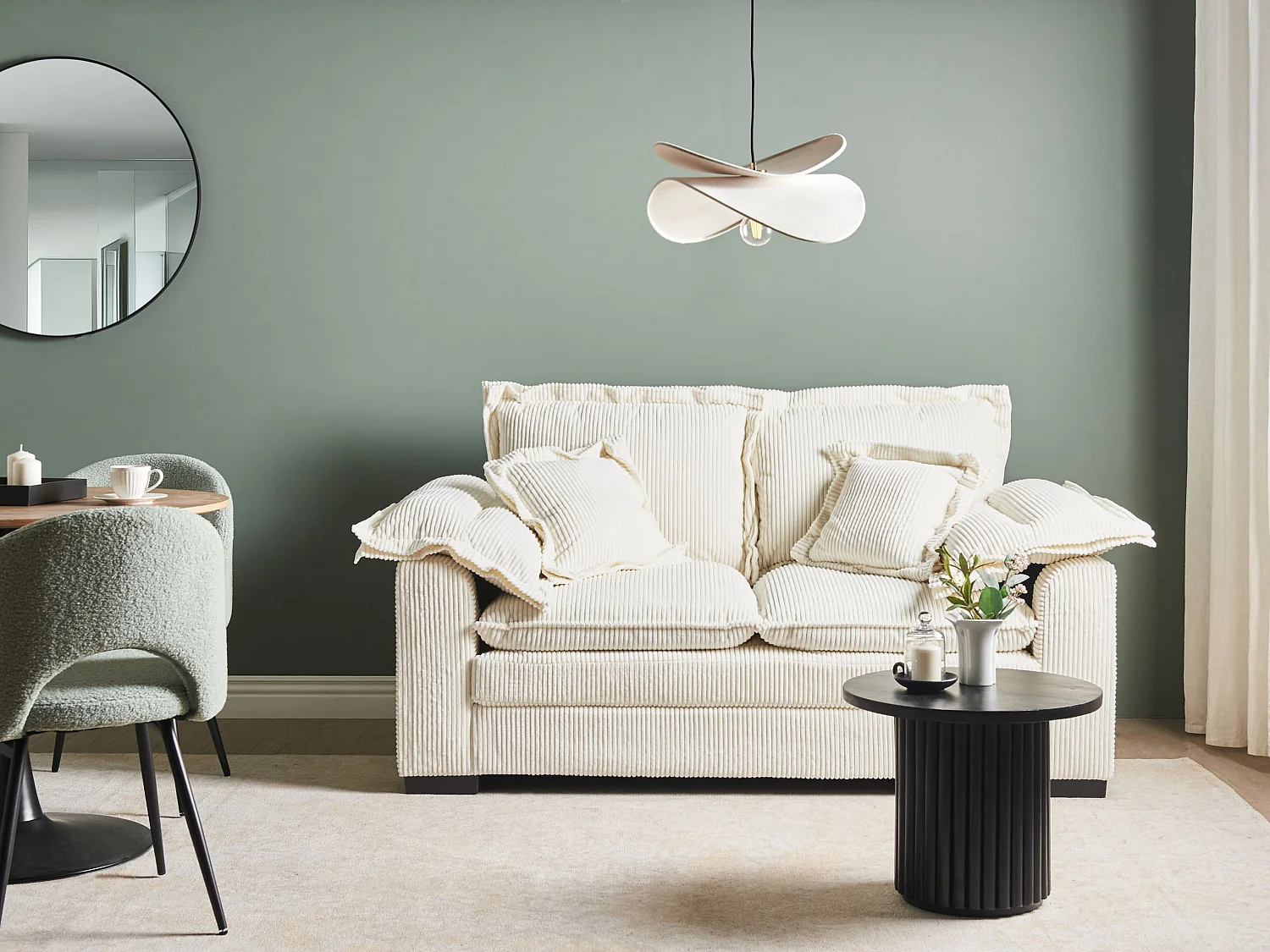 Canapé 2 places TIRRO Velours côtelé Blanc