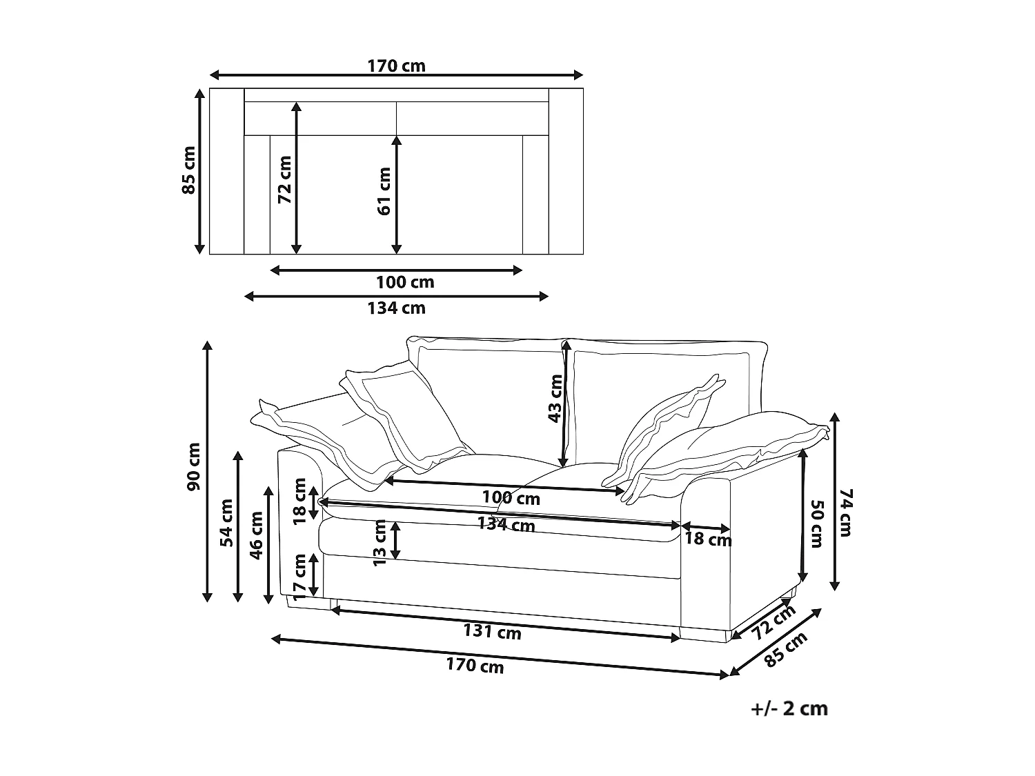 Canapé 2 places TIRRO Velours côtelé Blanc