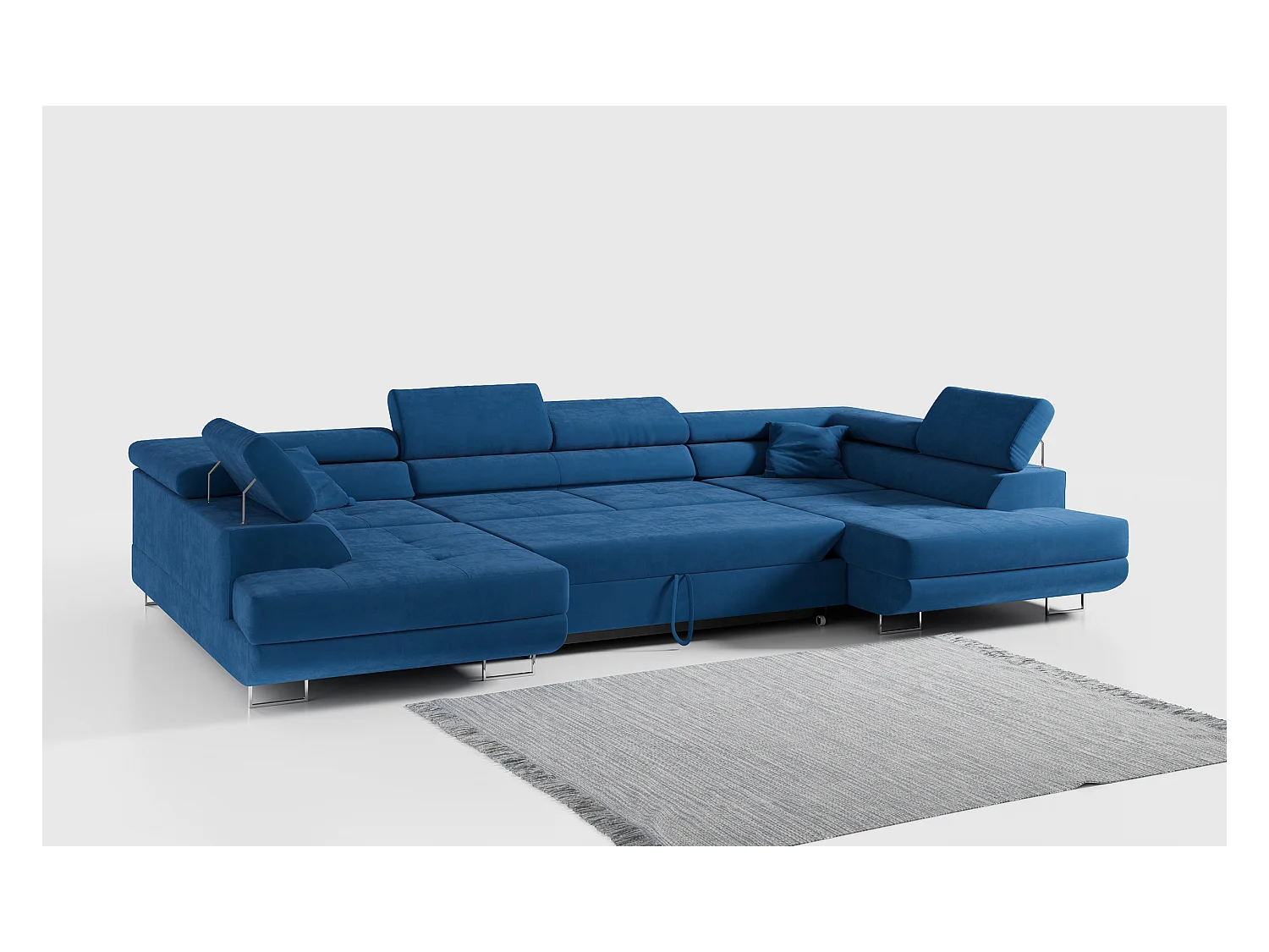 Ecksofa GUSTAW U, mit Schlaffunktion, Großes U-form ecksofa, XXL Wohnlandschaft, verstellbare Kopfstützen - Dunkelblau Velvet