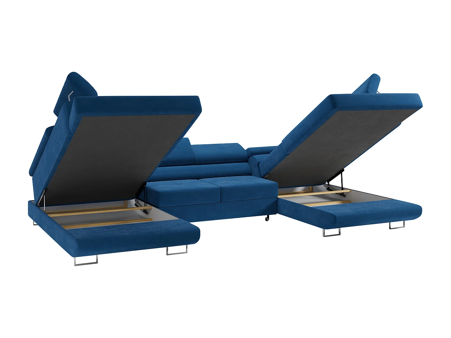 Ecksofa GUSTAW U, mit Schlaffunktion, Großes U-form ecksofa, XXL Wohnlandschaft, verstellbare Kopfstützen - Dunkelblau Velvet