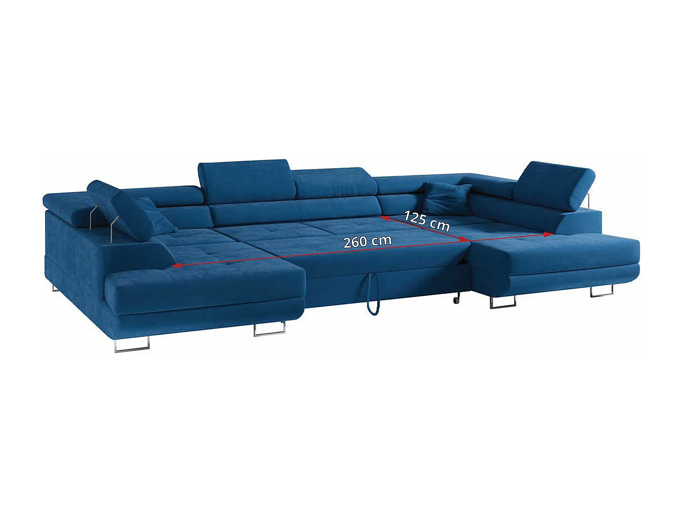 Ecksofa GUSTAW U, mit Schlaffunktion, Großes U-form ecksofa, XXL Wohnlandschaft, verstellbare Kopfstützen - Dunkelblau Velvet