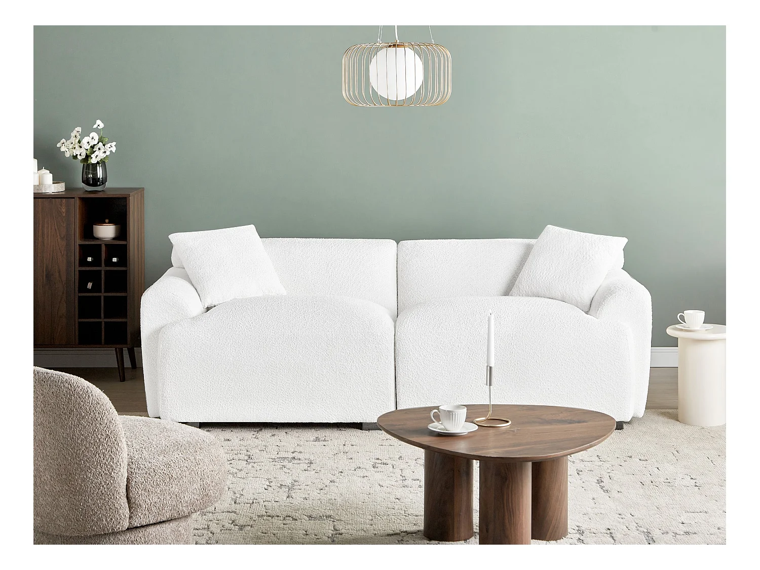 Canapé 3 places KORIO Bouclé Blanc cassé