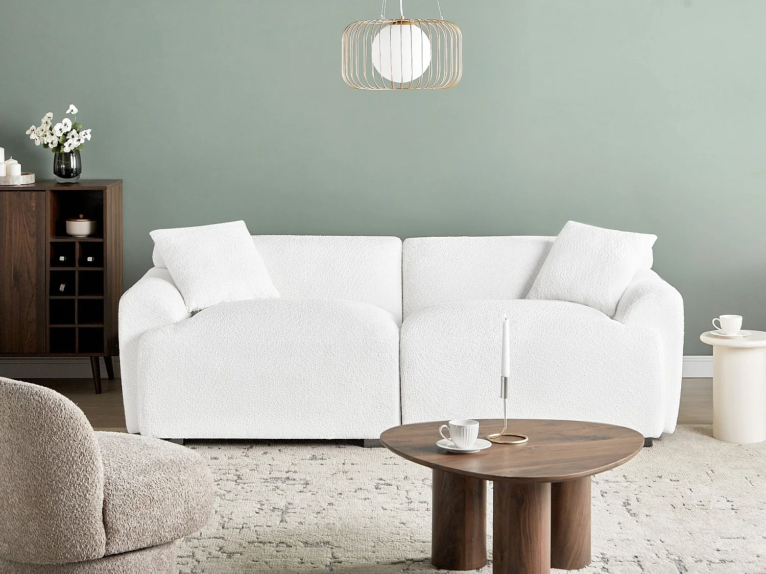 Sofa aus Bouclé cremeweiß 3-Sitzer gepolstert mit Kissen modernes Design Korio