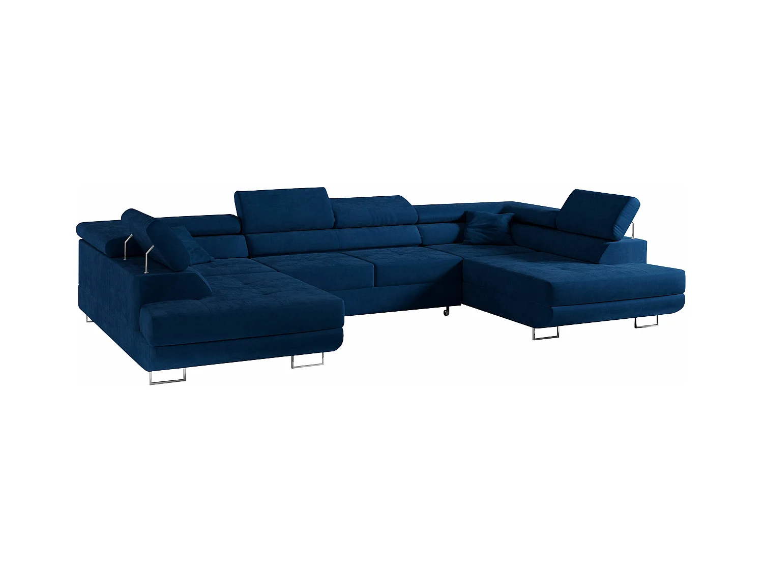 Ecksofa GUSTAW U, mit Schlaffunktion, Großes U-form ecksofa, XXL Wohnlandschaft, verstellbare Kopfstützen - Dunkelblau Velvet
