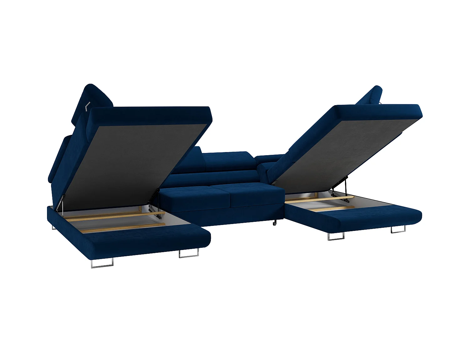 Ecksofa GUSTAW U, mit Schlaffunktion, Großes U-form ecksofa, XXL Wohnlandschaft, verstellbare Kopfstützen - Dunkelblau Velvet