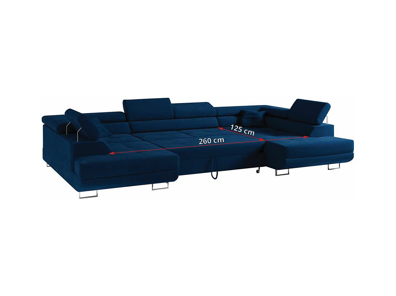Ecksofa GUSTAW U, mit Schlaffunktion, Großes U-form ecksofa, XXL Wohnlandschaft, verstellbare Kopfstützen - Dunkelblau Velvet