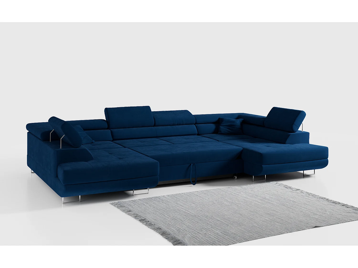 Ecksofa GUSTAW U, mit Schlaffunktion, Großes U-form ecksofa, XXL Wohnlandschaft, verstellbare Kopfstützen - Dunkelblau Velvet