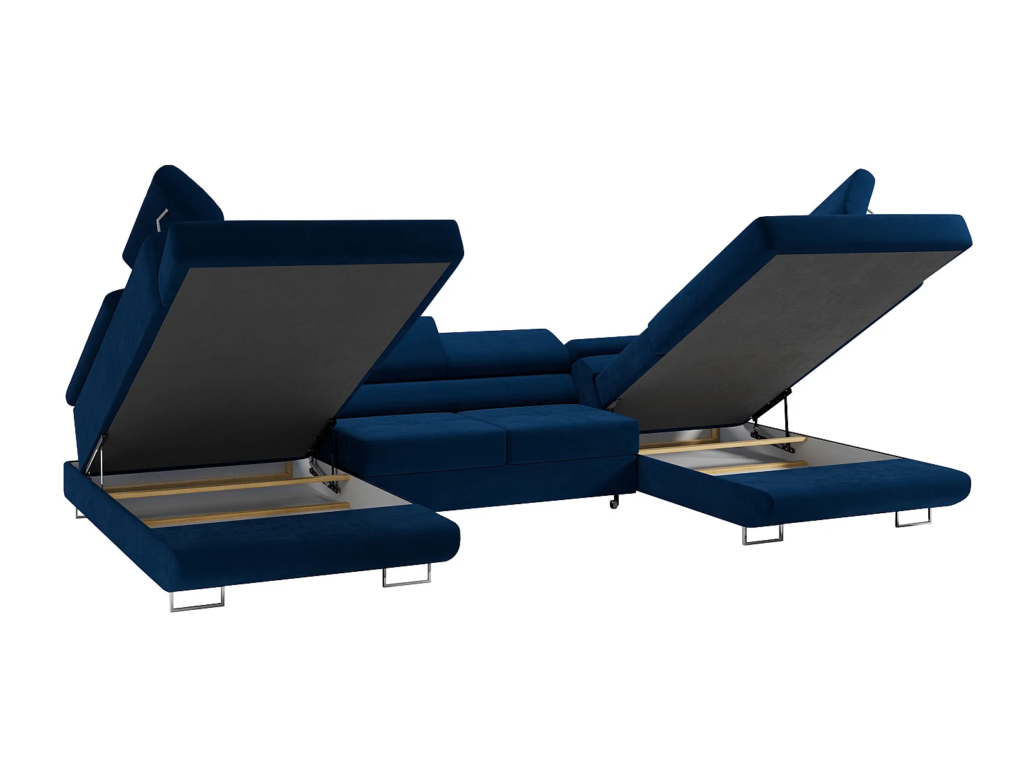 Ecksofa GUSTAW U, mit Schlaffunktion, Großes U-form ecksofa, XXL Wohnlandschaft, verstellbare Kopfstützen - Dunkelblau Velvet