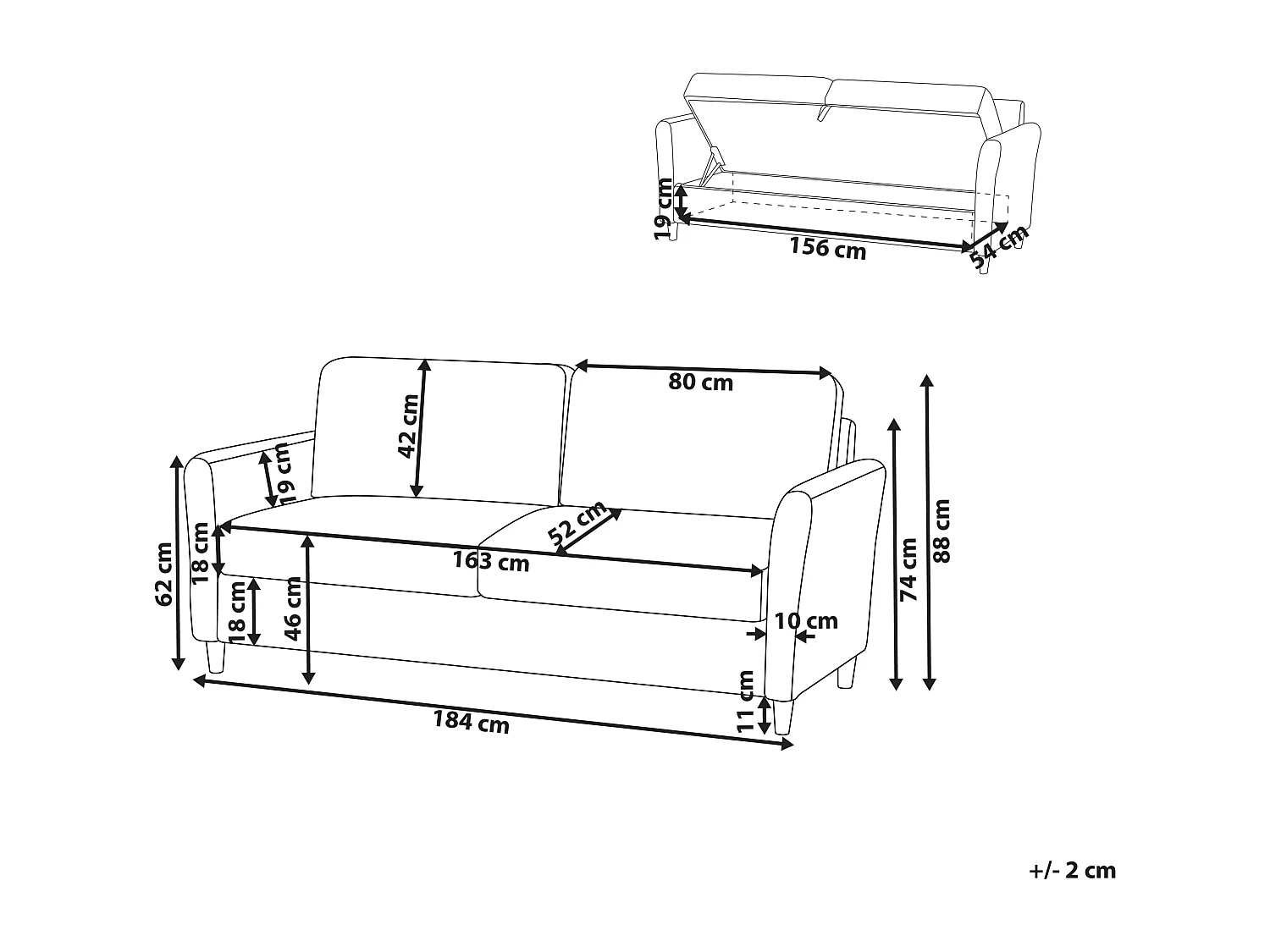 Canapé 3 places MARE Tissu Bleu avec rangement