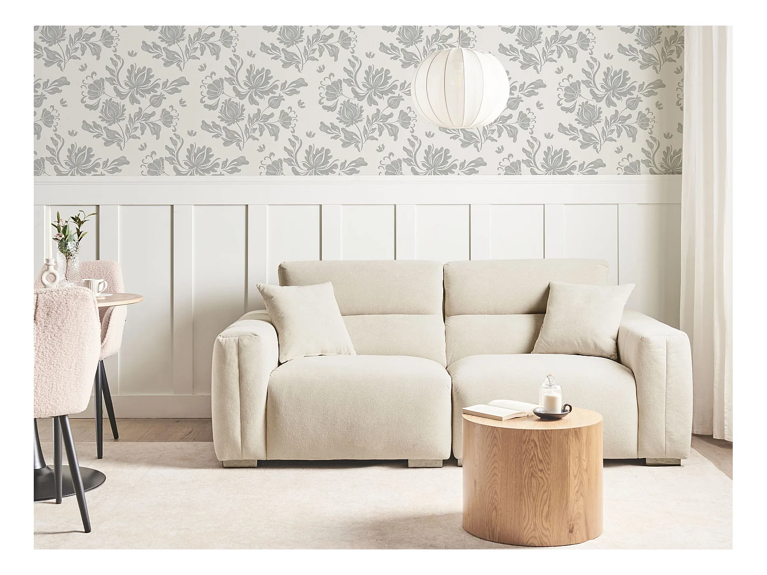 Canapé 3 places FAUSKAN Tissu Beige clair