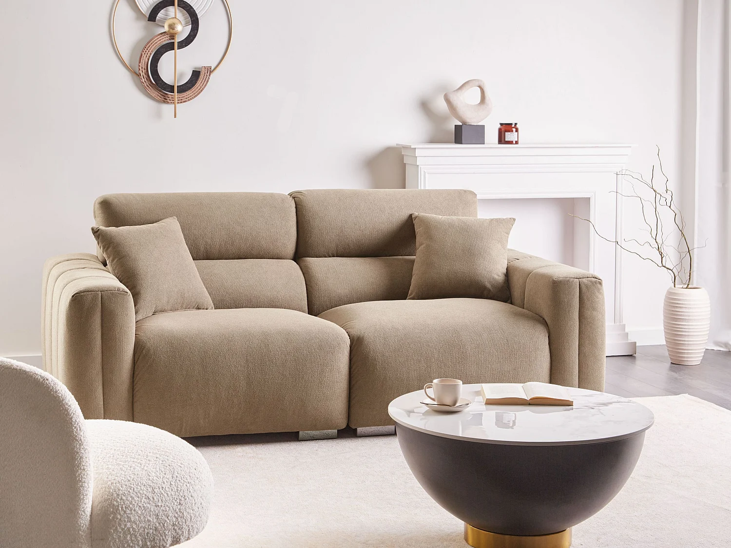 Canapé 3 places FAUSKAN Tissu Marron clair