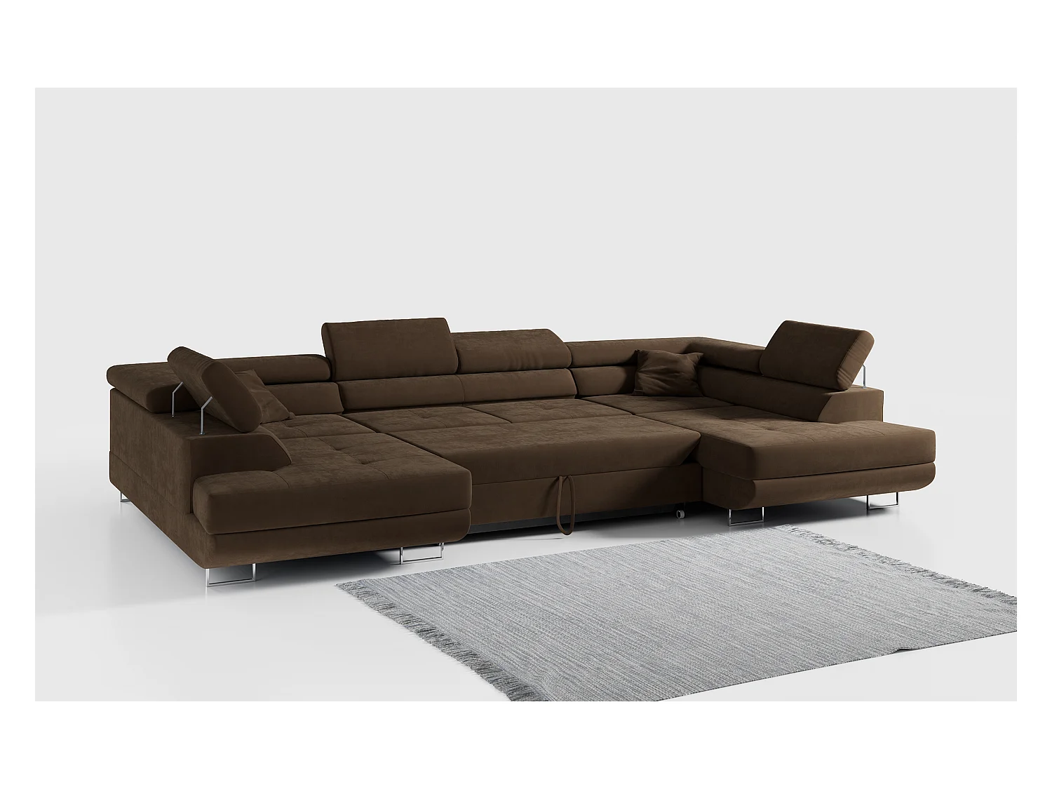 Ecksofa GUSTAW U, mit Schlaffunktion, Großes U-form ecksofa, XXL Wohnlandschaft, verstellbare Kopfstützen - Braun Velvet