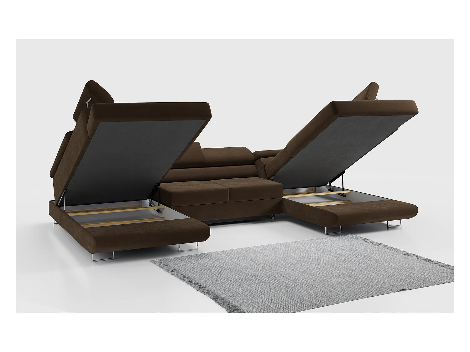 Ecksofa GUSTAW U, mit Schlaffunktion, Großes U-form ecksofa, XXL Wohnlandschaft, verstellbare Kopfstützen - Braun Velvet