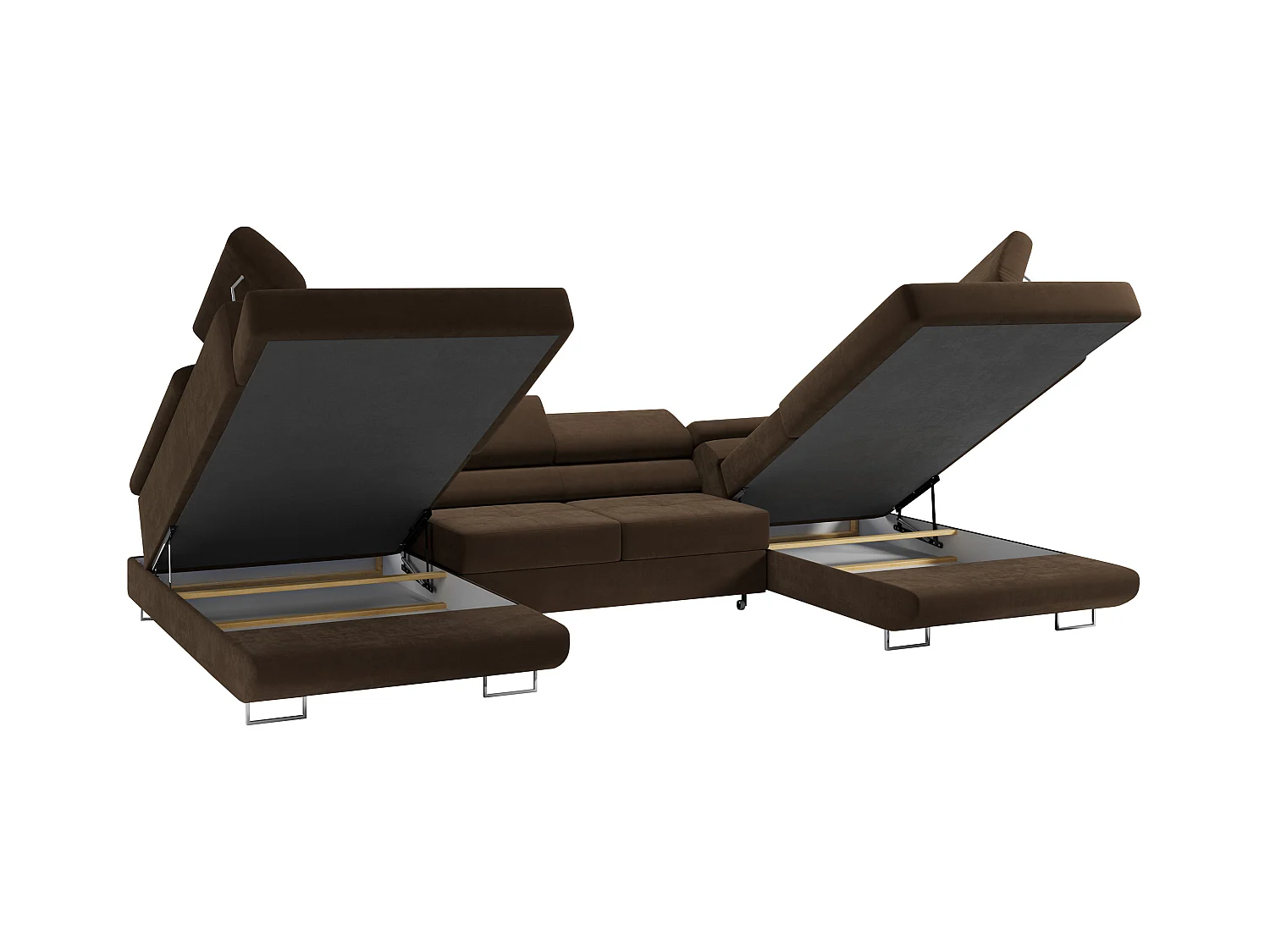 Ecksofa GUSTAW U, mit Schlaffunktion, Großes U-form ecksofa, XXL Wohnlandschaft, verstellbare Kopfstützen - Braun Velvet