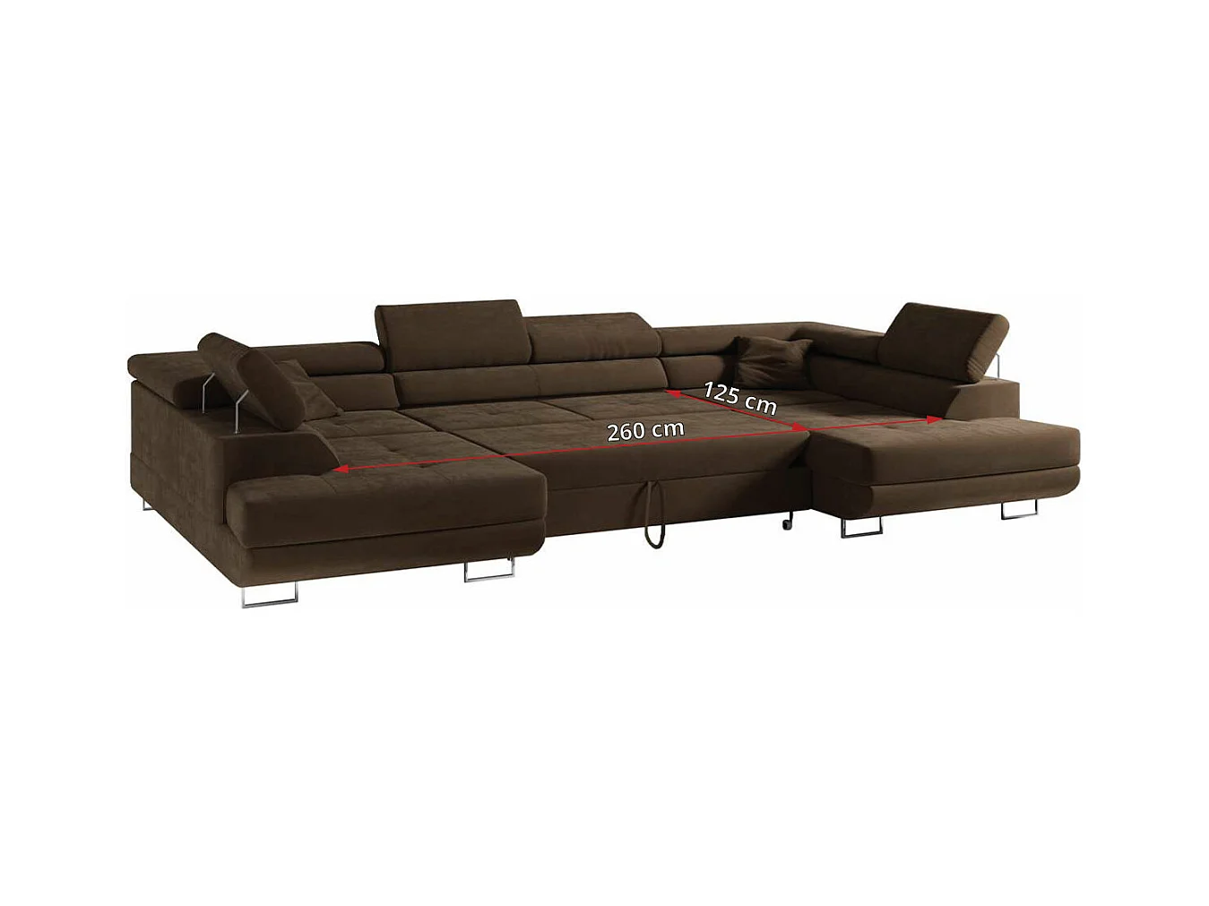 Ecksofa GUSTAW U, mit Schlaffunktion, Großes U-form ecksofa, XXL Wohnlandschaft, verstellbare Kopfstützen - Braun Velvet