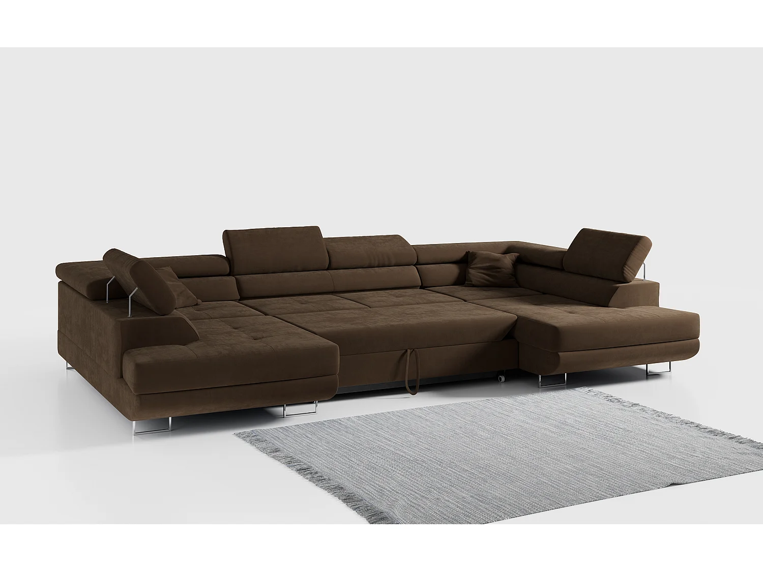 Ecksofa GUSTAW U, mit Schlaffunktion, Großes U-form ecksofa, XXL Wohnlandschaft, verstellbare Kopfstützen - Braun Velvet