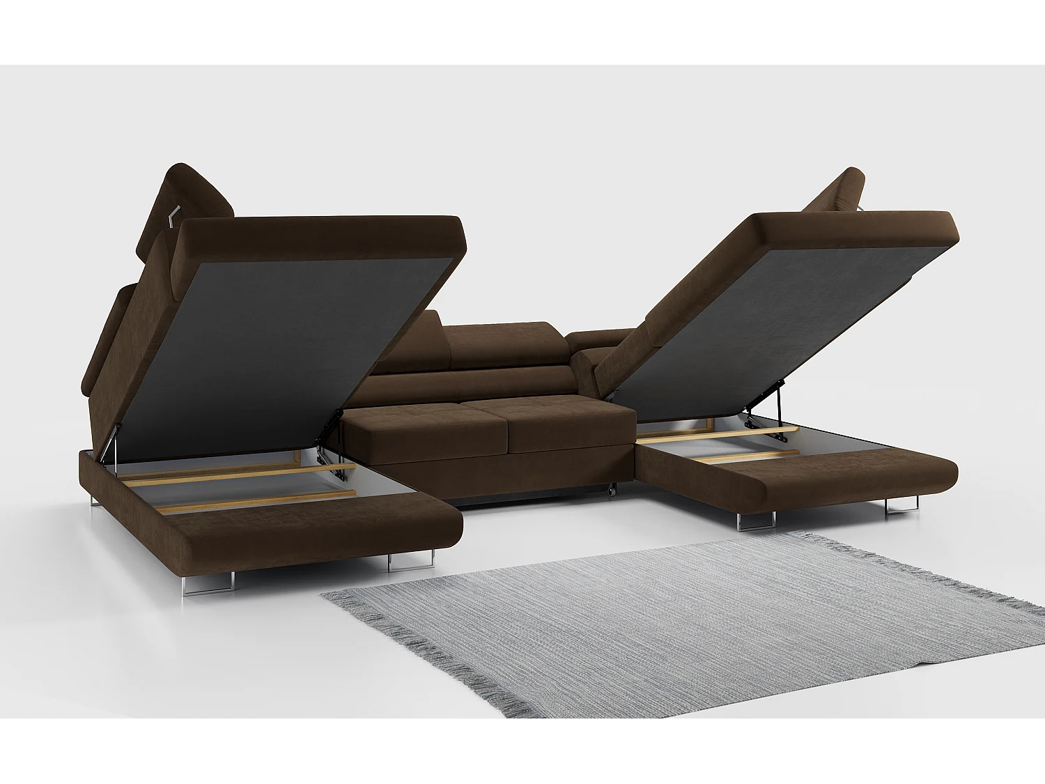 Ecksofa GUSTAW U, mit Schlaffunktion, Großes U-form ecksofa, XXL Wohnlandschaft, verstellbare Kopfstützen - Braun Velvet