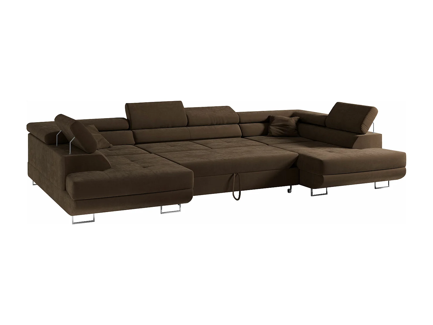 Ecksofa GUSTAW U, mit Schlaffunktion, Großes U-form ecksofa, XXL Wohnlandschaft, verstellbare Kopfstützen - Braun Velvet