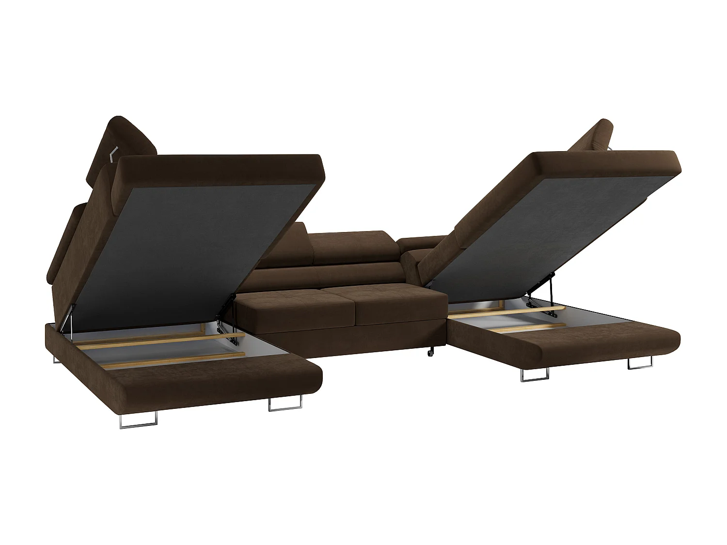 Ecksofa GUSTAW U, mit Schlaffunktion, Großes U-form ecksofa, XXL Wohnlandschaft, verstellbare Kopfstützen - Braun Velvet