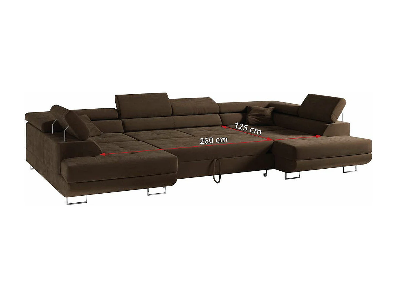 Ecksofa GUSTAW U, mit Schlaffunktion, Großes U-form ecksofa, XXL Wohnlandschaft, verstellbare Kopfstützen - Braun Velvet