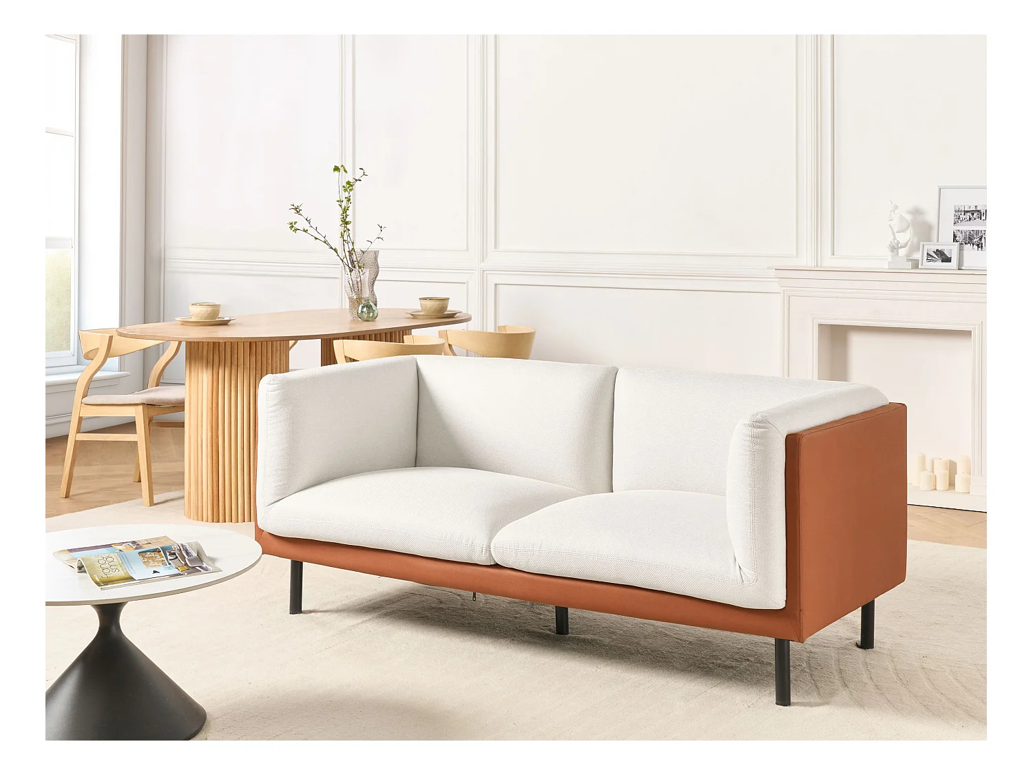 Canapé 2 places VORGOD Tissu Blanc cassé