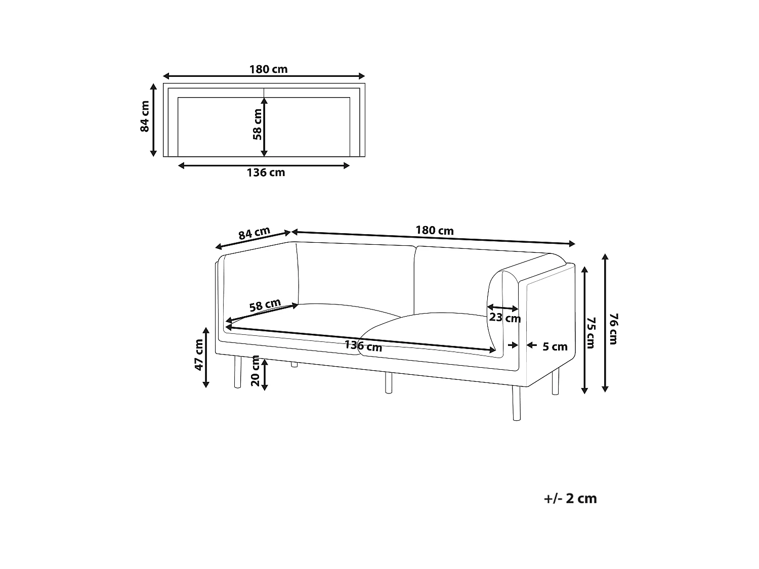Canapé 2 places VORGOD Tissu Blanc cassé