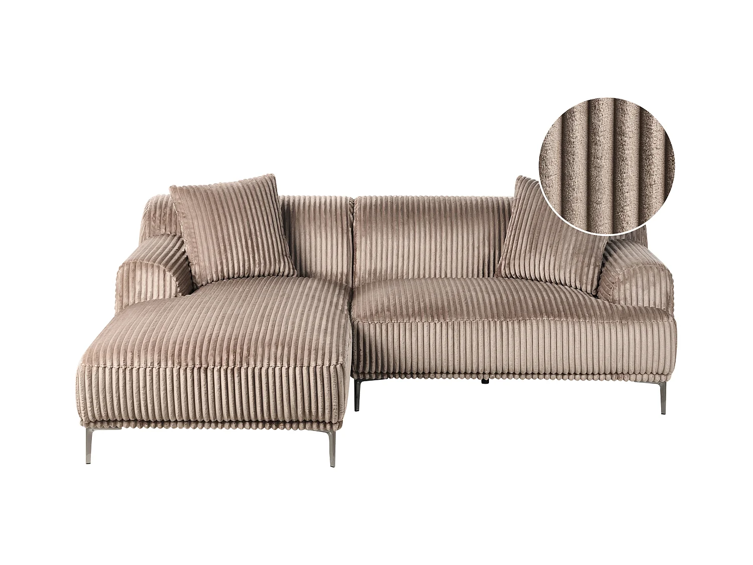 Canapé d'Angle à gauche en Velours Côtelé 3 Places Marron Clair Stenum