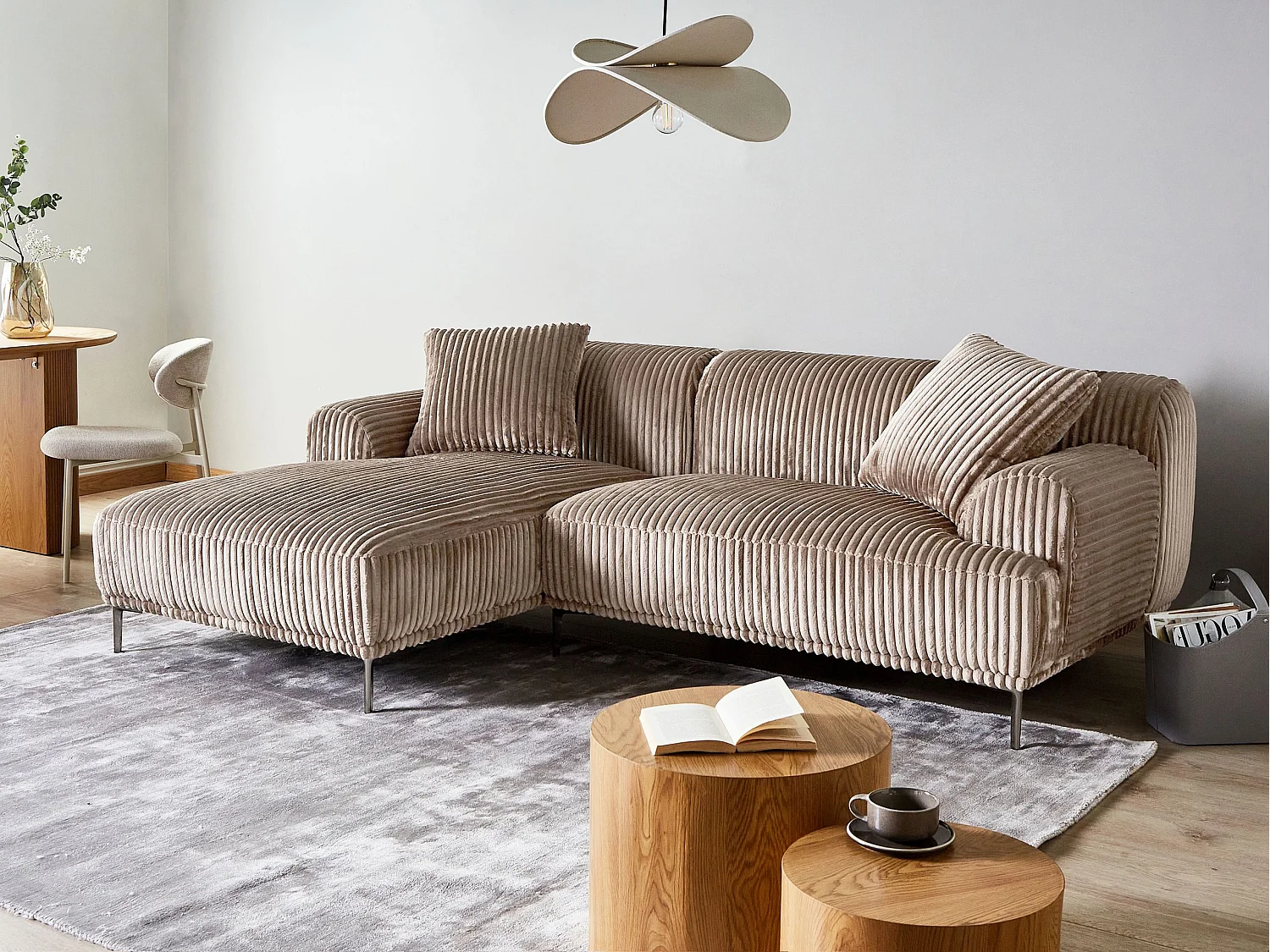 Ecksofa STENUM Cord Hellbraun rechtsseitig