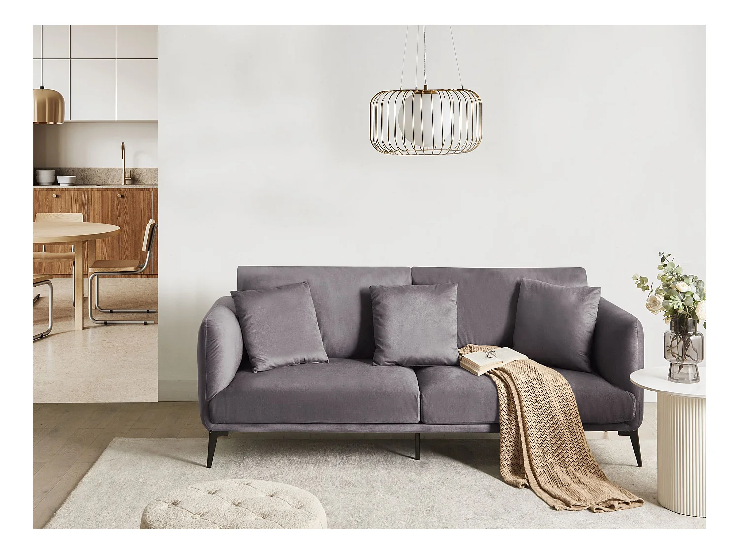 Sofa aus Samt beige / taupe 3-Sitzer gepolstert mit Kissen modernes Design Bodum