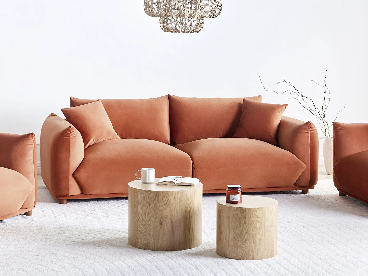 Sofa LUVOS Samtstoff Goldbraun 3-Sitzer