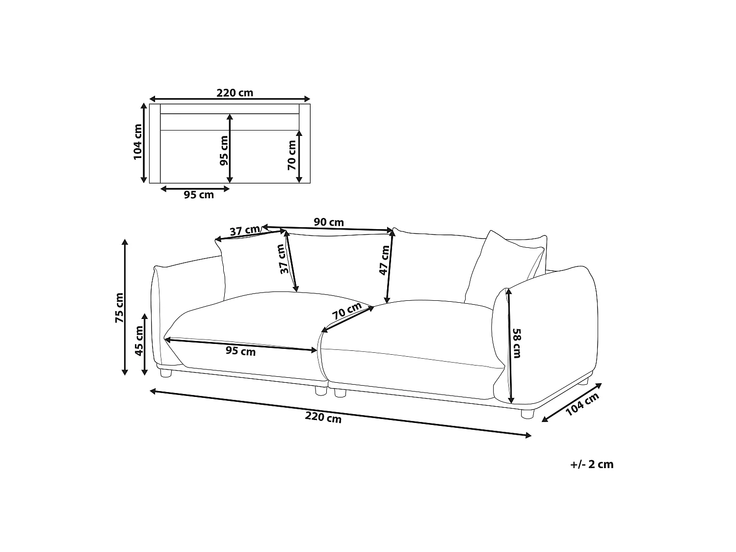 Sofa LUVOS Samtstoff Goldbraun 3-Sitzer