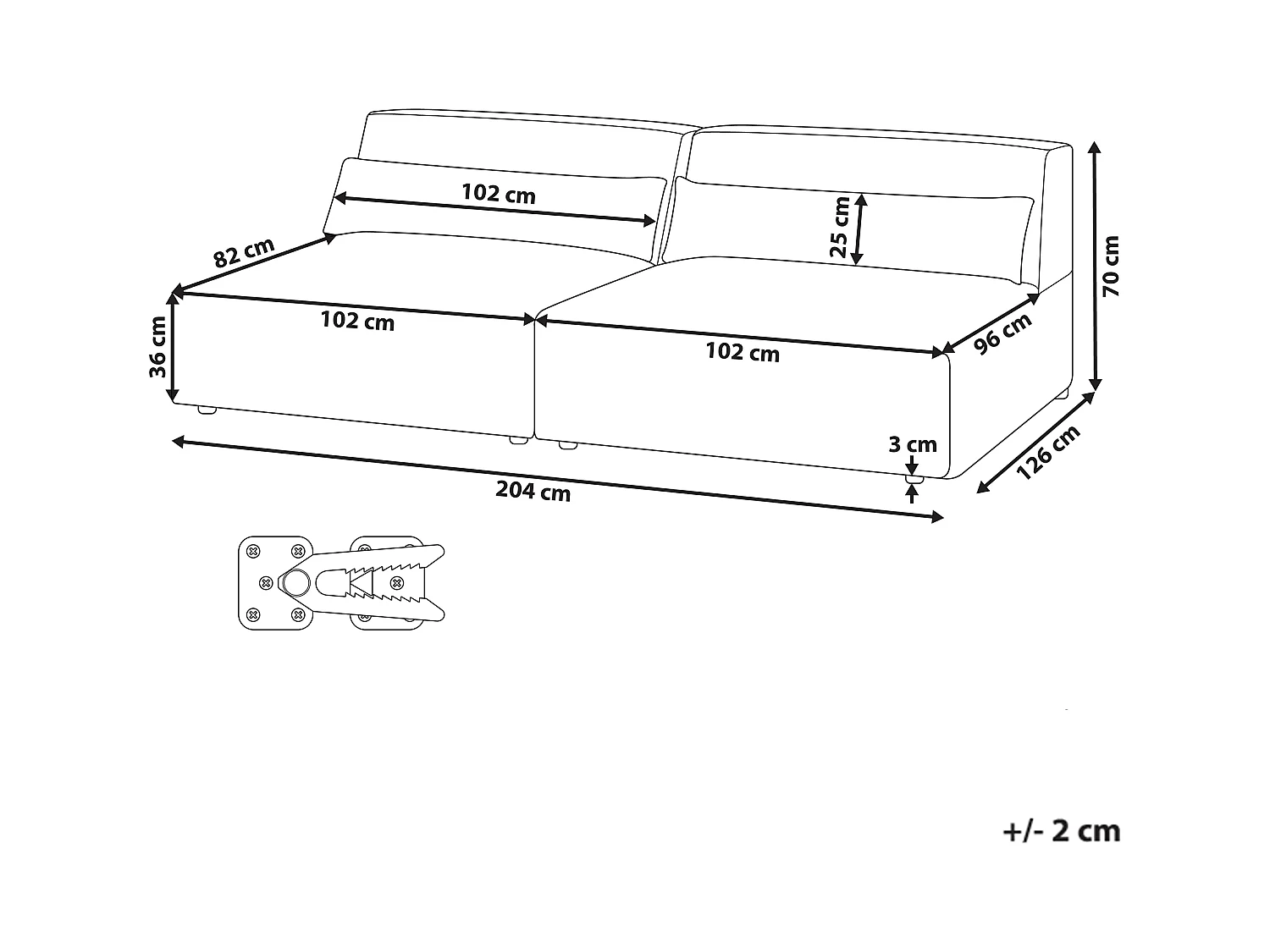 Canapé modulable 2 places HELLNAR Tissu Gris