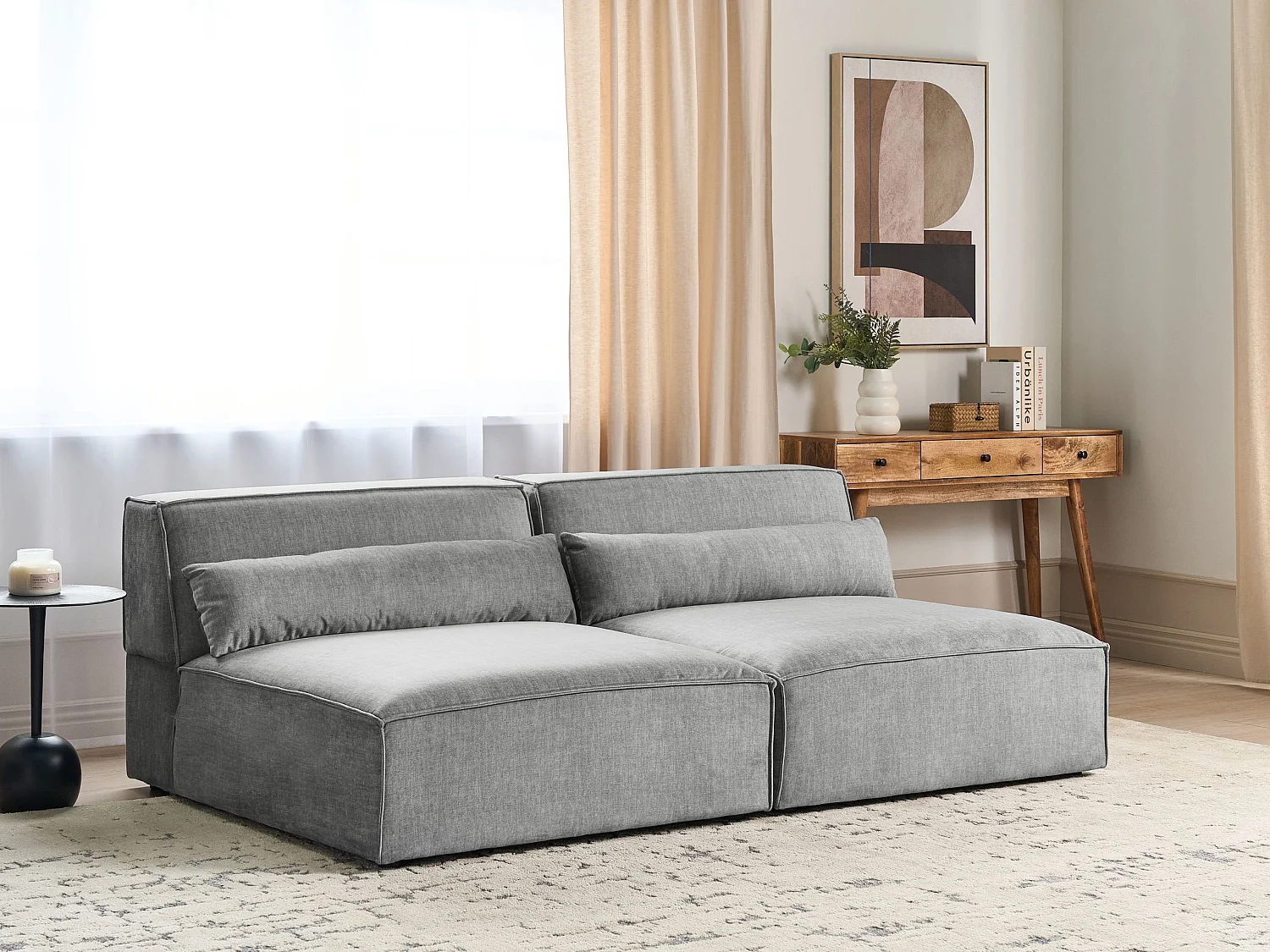 Canapé modulable 2 places HELLNAR Tissu Gris