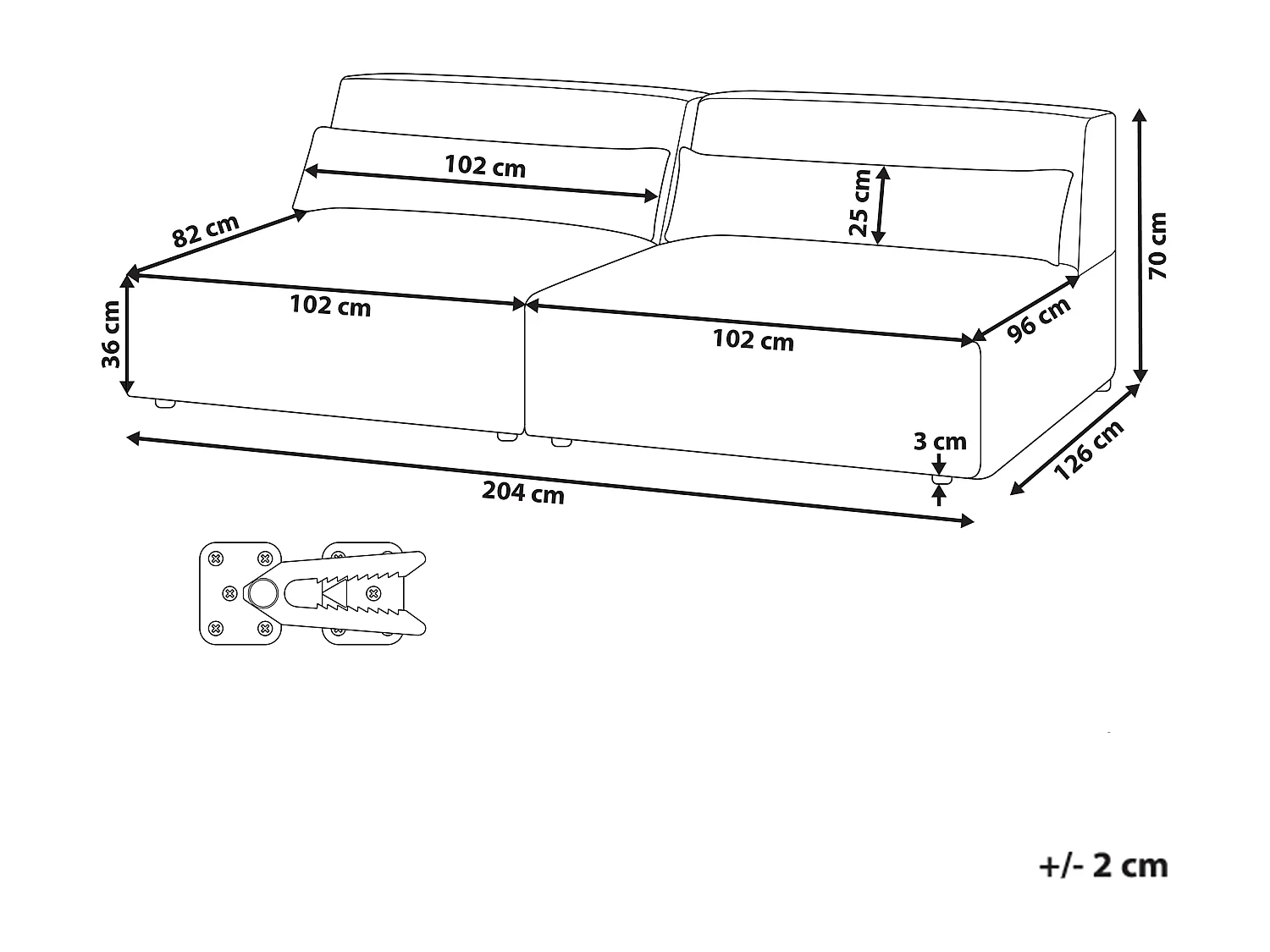 Sofa modułowa HELLNAR Szary dla 2 osób