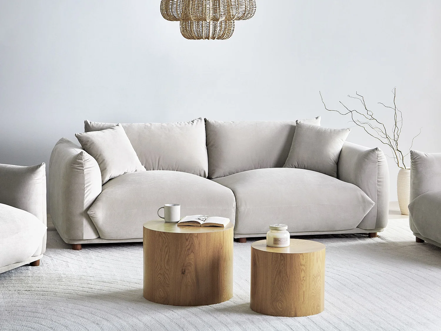 Sofa LUVOS Samtstoff Taupe 3-Sitzer