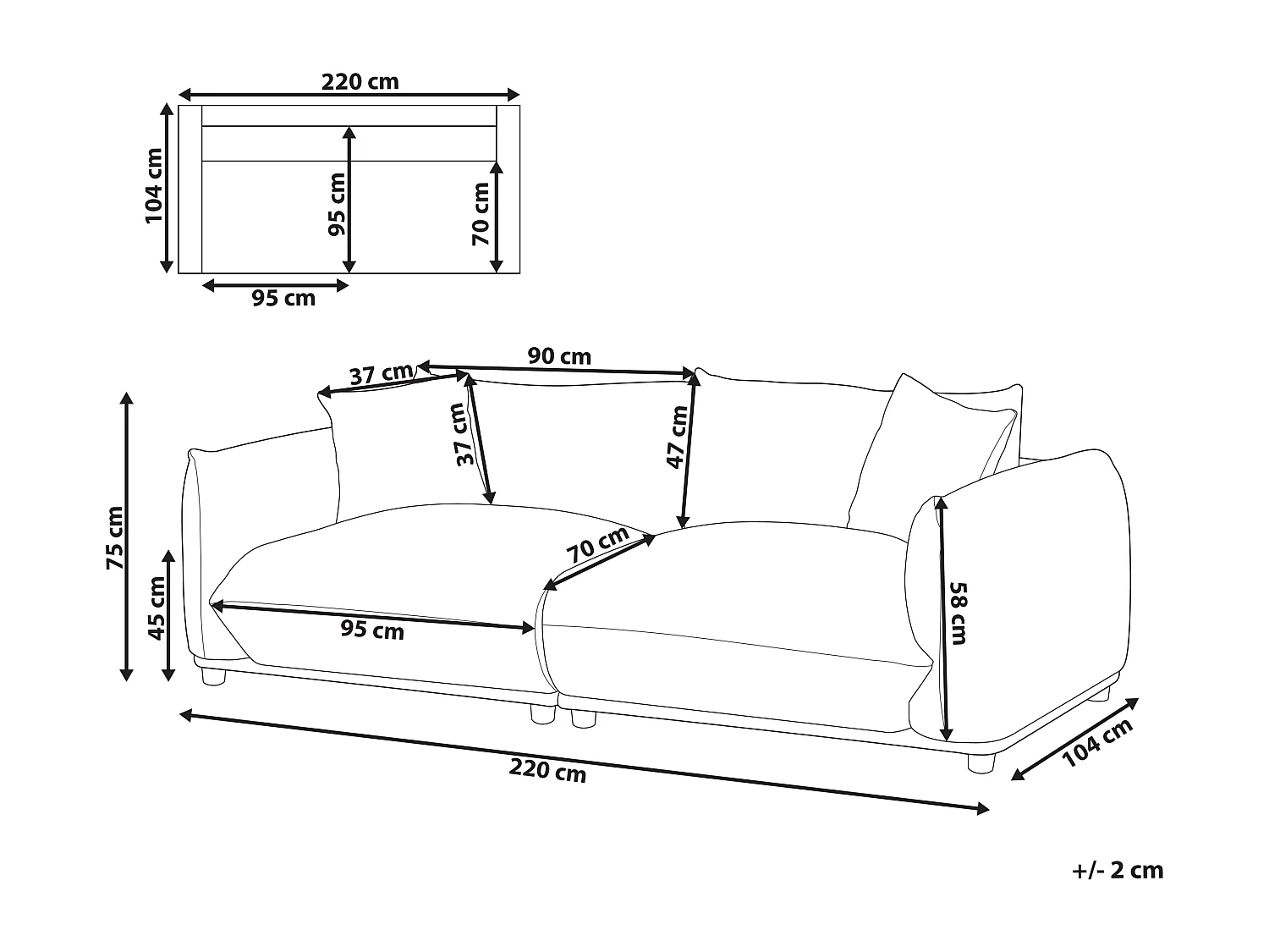 Sofa LUVOS Samtstoff Taupe 3-Sitzer
