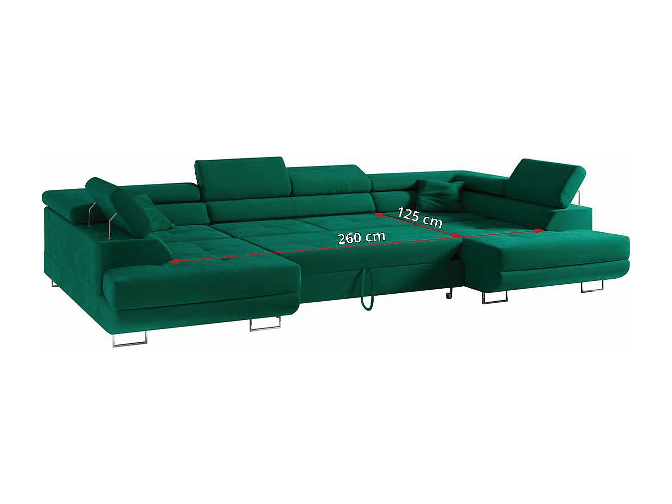 Ecksofa GUSTAW U, mit Schlaffunktion, Großes U-form ecksofa, XXL Wohnlandschaft, verstellbare Kopfstützen - Grün Velvet