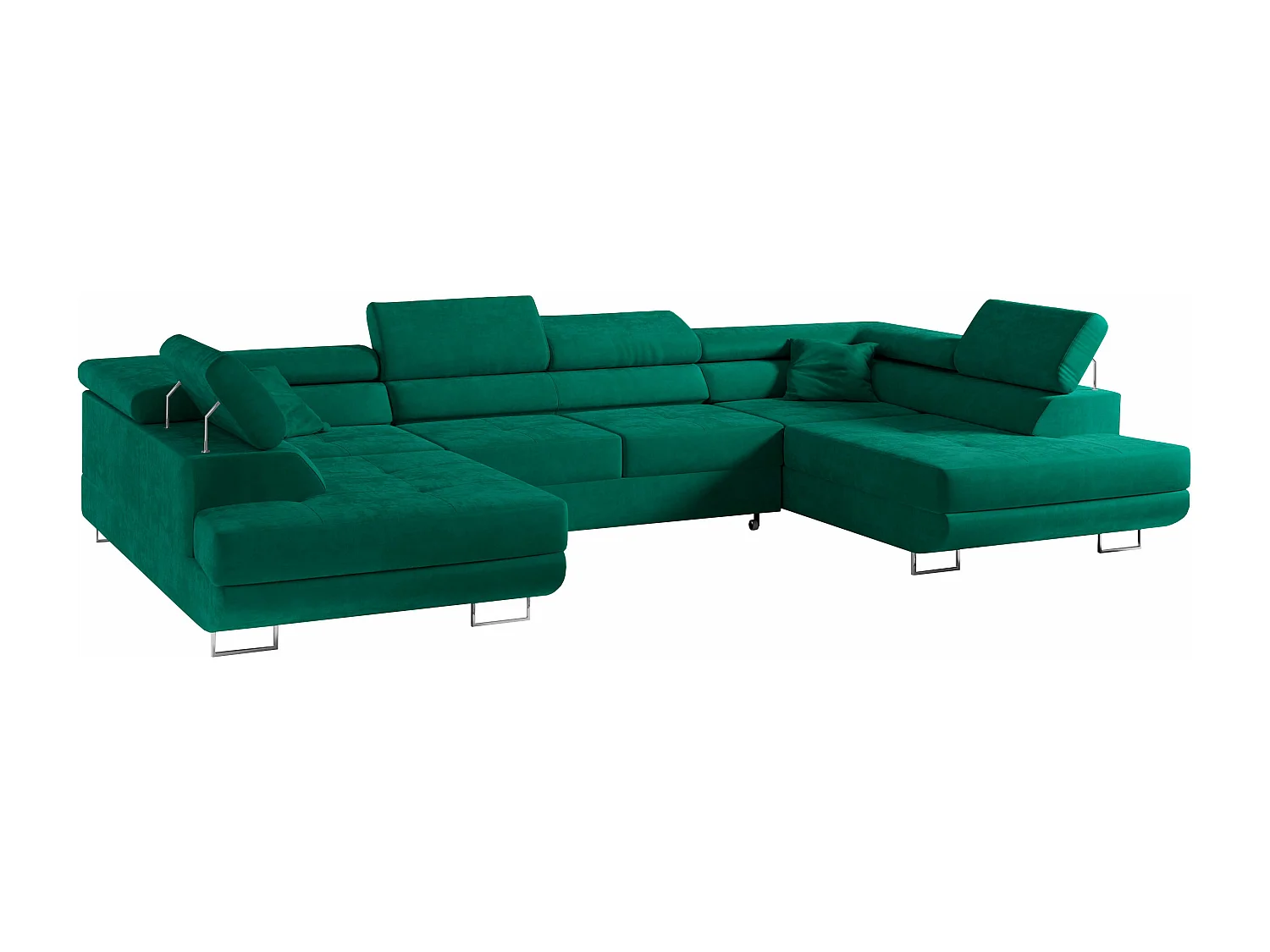 Ecksofa GUSTAW U, mit Schlaffunktion, Großes U-form ecksofa, XXL Wohnlandschaft, verstellbare Kopfstützen - Grün Velvet