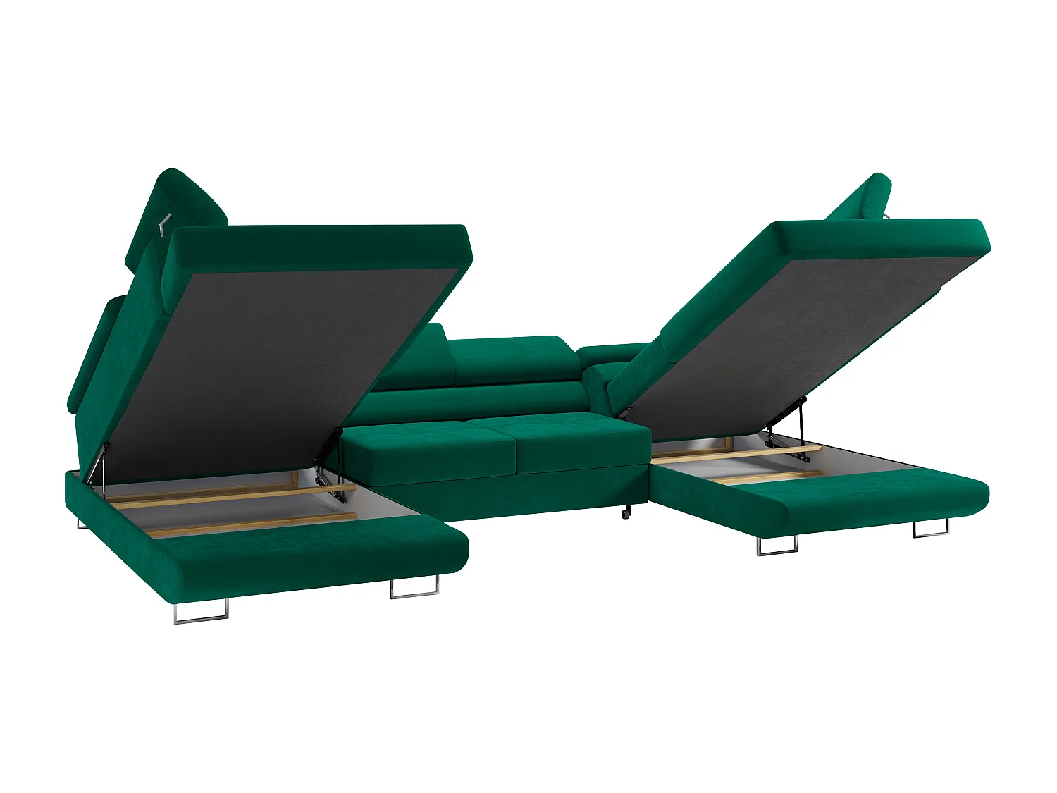 Ecksofa GUSTAW U, mit Schlaffunktion, Großes U-form ecksofa, XXL Wohnlandschaft, verstellbare Kopfstützen - Grün Velvet