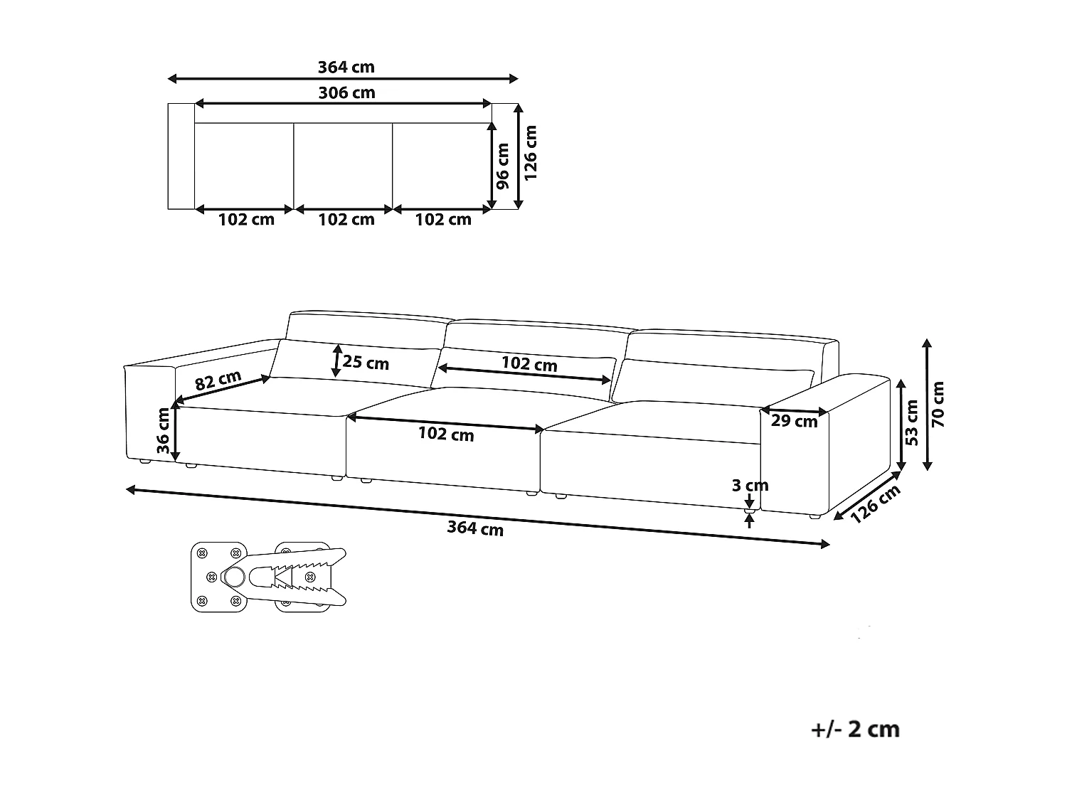 Canapé modulable 3 places HELLNAR Tissu Gris