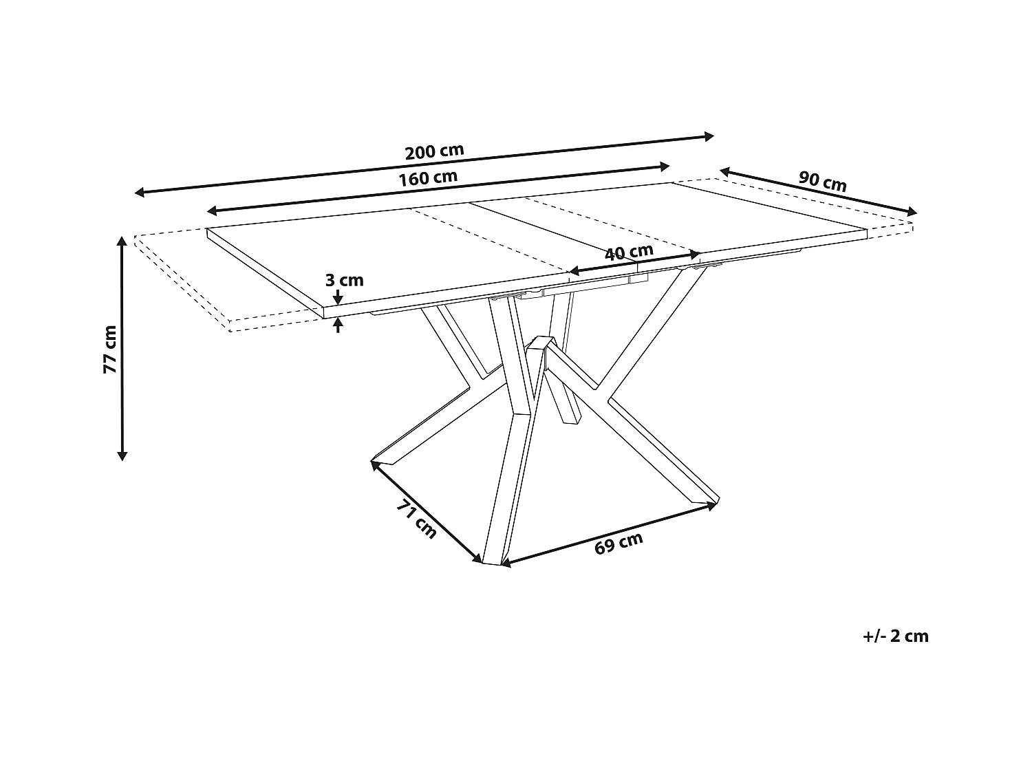 Table de salle à manger extensible ANSELL Marron clair 160/200 cm 90 cm