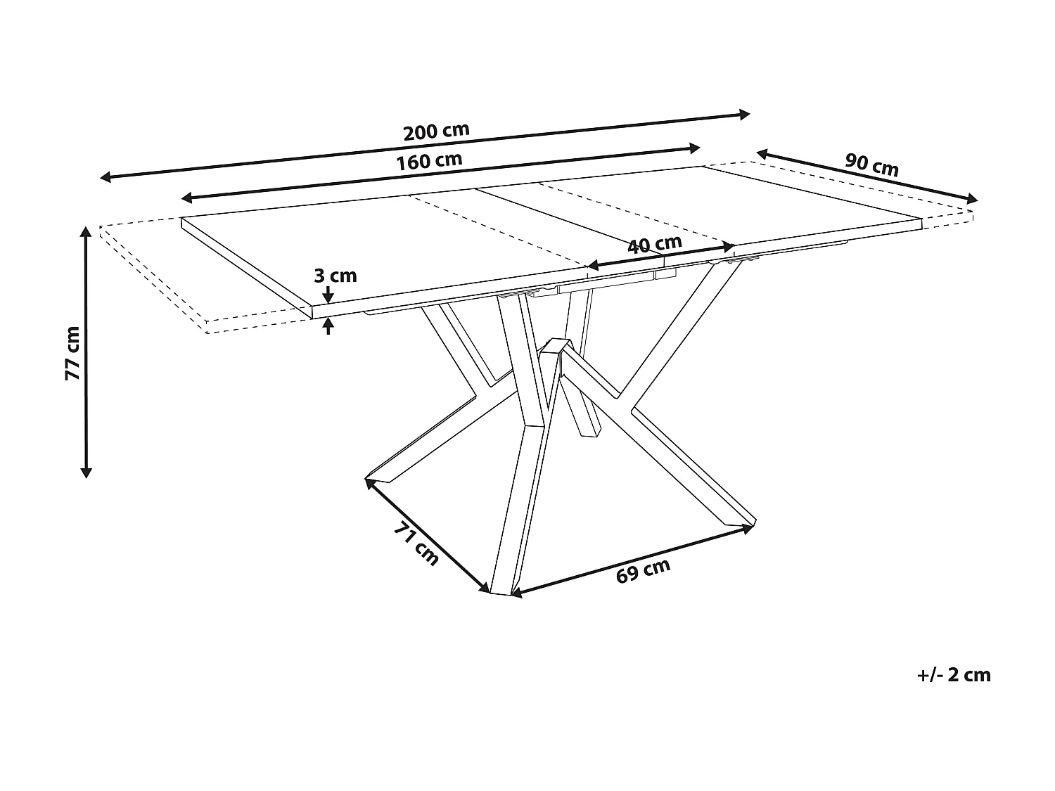Table de salle à manger extensible ANSELL Marron clair 160/200 cm 90 cm