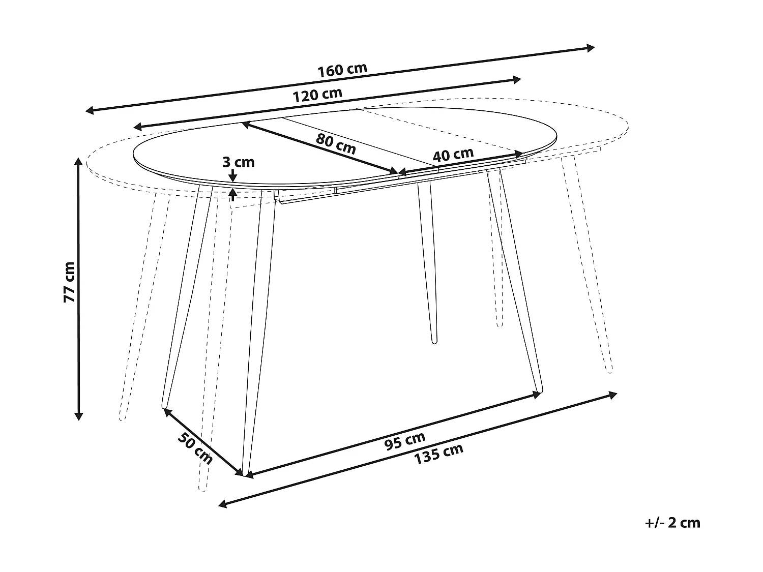 Eettafel uitschuifbaar CLAVET Lichtbruin 120/160 cm 80 cm