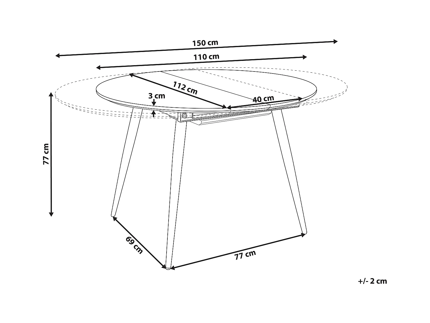 Table de salle à manger extensible SENIAC Marron 110/150 cm 112 cm