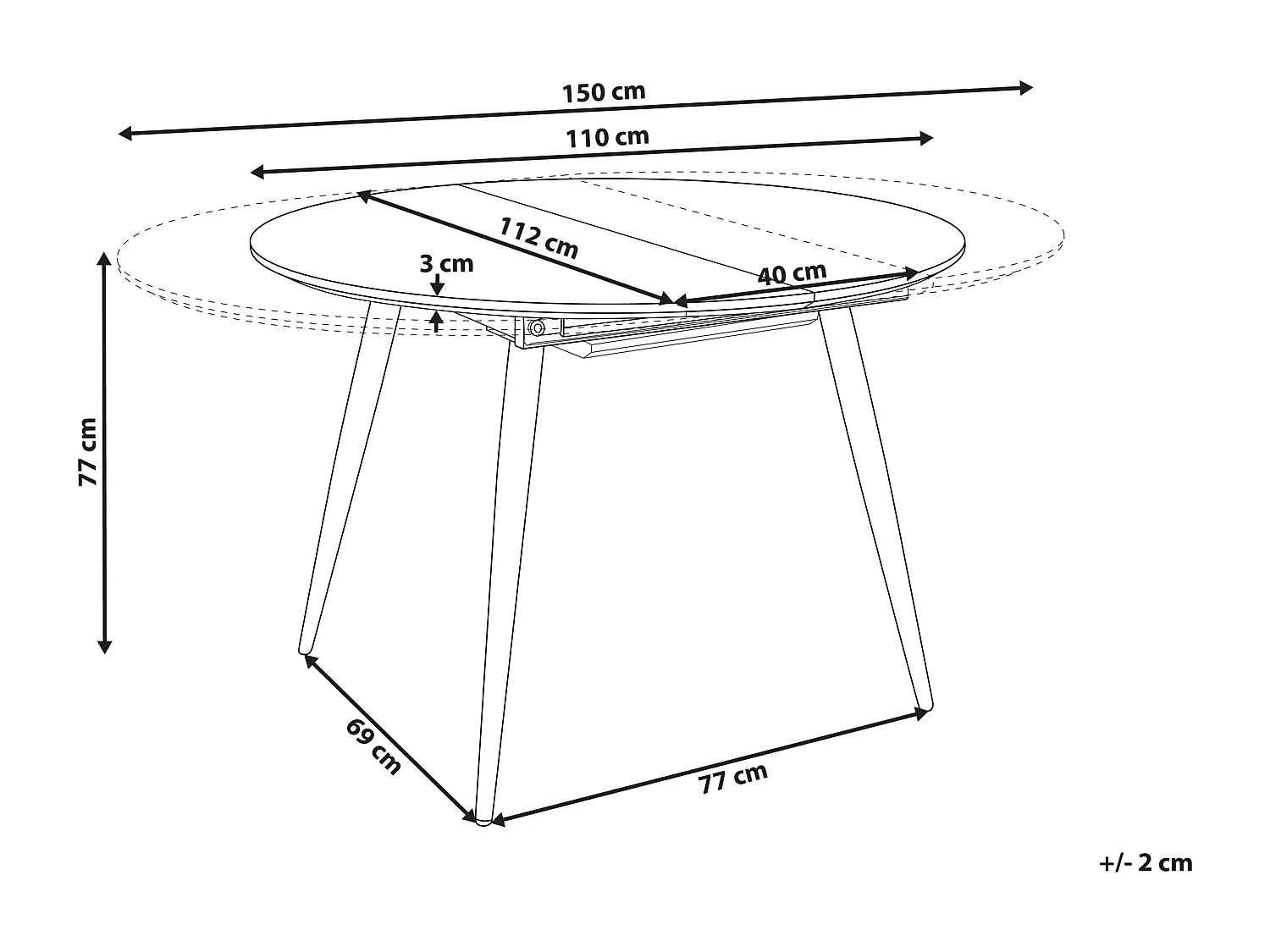 Ausziehbarer Esstisch SENIAC Braun 110/150 cm 112 cm
