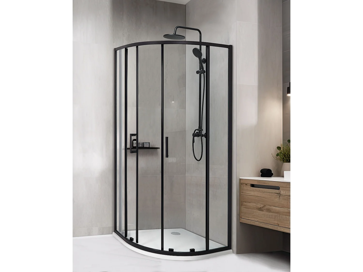 Duschkabine mit 2 Schiebetüren Sicherheitsglas halbrund 90x90 cm schwarz Jukatan
