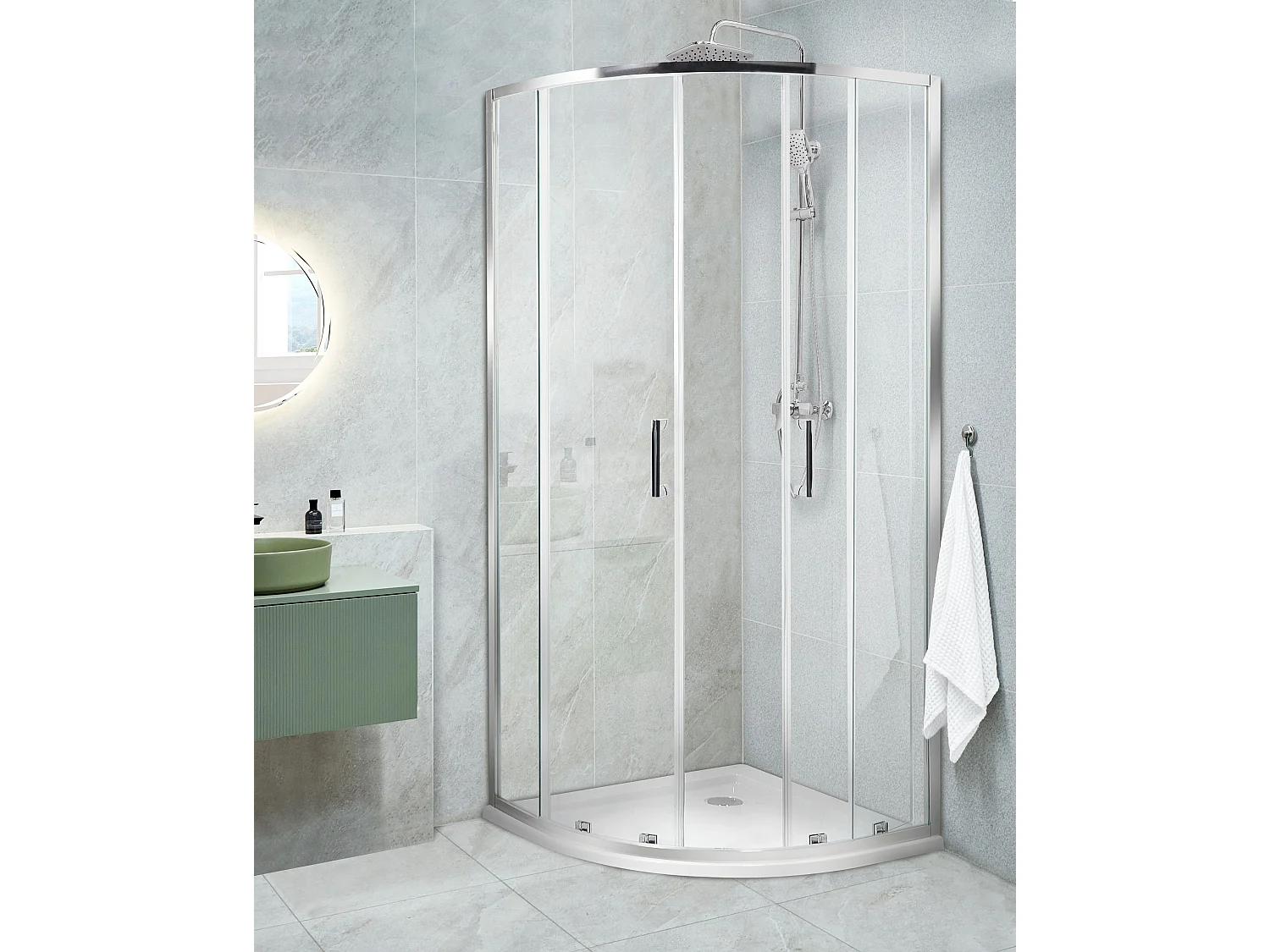 Duschkabine mit 2 Schiebetüren Sicherheitsglas halbrund 90x90 cm silber Jukatan